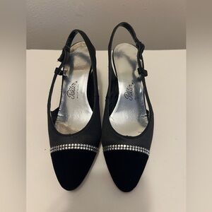Palter Black Slip-On Heels with Faux Diamond Accent – Size 6.5, 2.5-Inch Heel